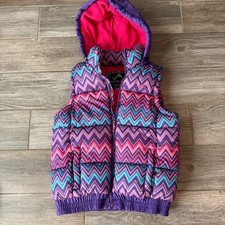 Vertical 9 Kids Puffer Vest Girls Size M 10 12 Purple Pink Teal Chevron Hooded