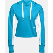 Under Armour Cropped Hoodie Womens Large Blue Front Logo Loose Fit