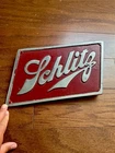 Vintage Schlitz Beer Advertising Sign Red & Silver Raised Metal Logo Bar Decor