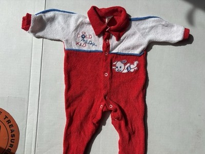 Trimfit Baby One piece Sleeper Gold Metal Kid Snap Button Vtg  70/80 s Sz O-3m