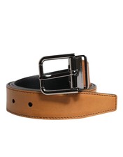 Dolce & Gabbana Brown Classic Calf Leather Silver Buckle Men's Belt Authentic