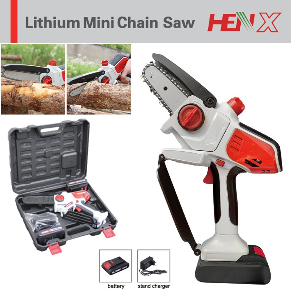 HENX 6 inch Mini chainsaw 640W Hard Case Handheld Chain Saw w/ Battery Goggle