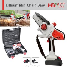 HENX 6 inch Mini chainsaw 640W Hard Case Handheld Chain Saw w/ Battery Goggle