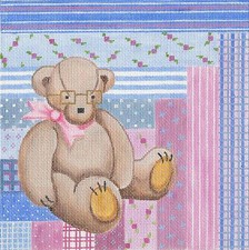 BABY's Teddy Bear Patchwork Sampler 8" Square HP Needlepoint Canvas Patti Mann