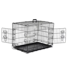 Foldable Pet Cat Cage Kennel Metal Dog Crate W/Double-Door &Tray for Medium Dog