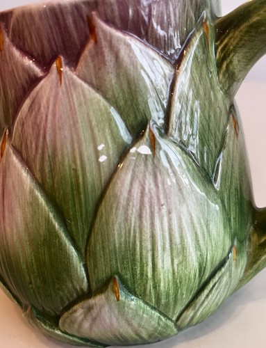 Vintage Majolica Artichoke Pitcher Hand Painted Italian Pottery - Picture 5 of 9