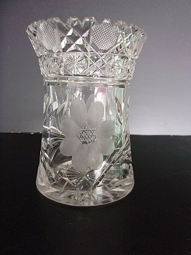 Lead Crystal Cylinder Vase Centerpiece Deep Cut Raised Frosted Flowers Heavy