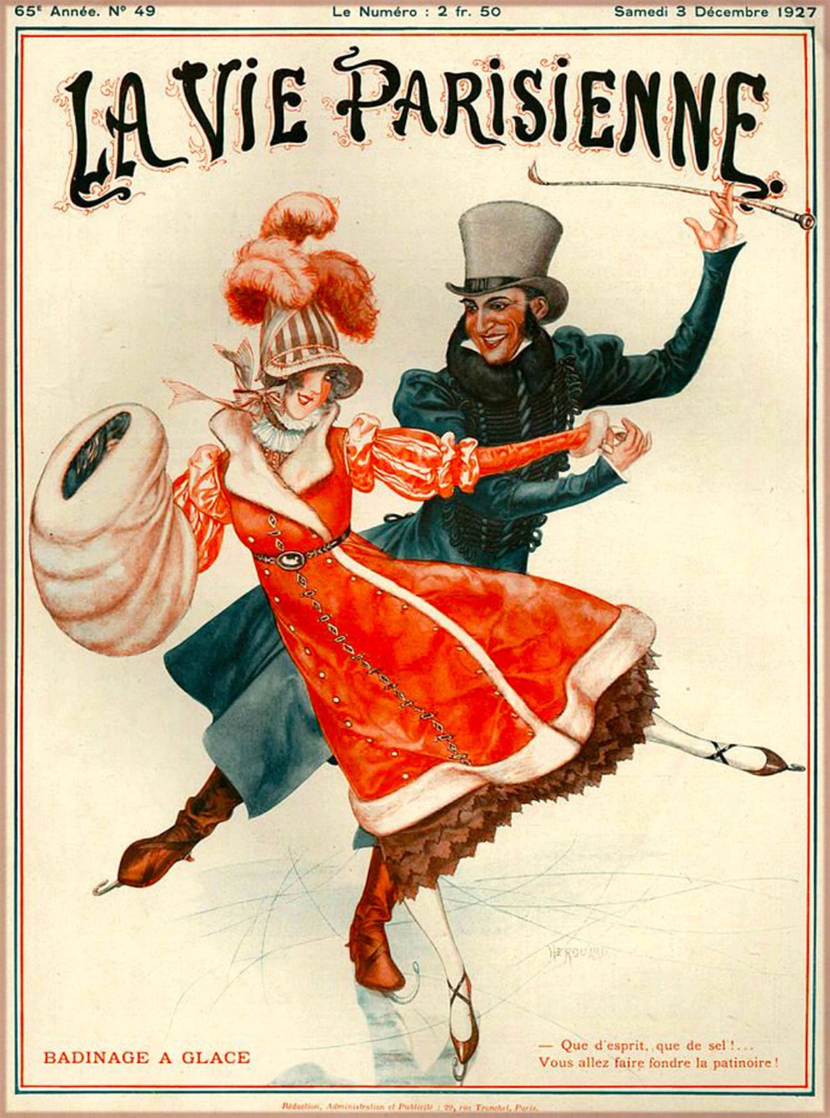 1927 La Vie Parisienne Ice Skating French France Travel Advertisement