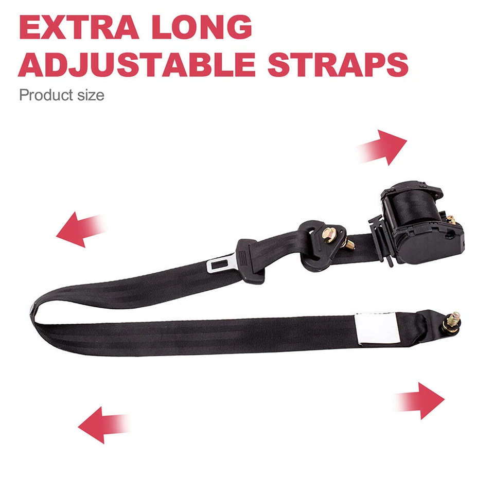 2 Set Adjustable 3 Point Retractable Car Safety Seat Belt Lap Diagonal Belt NEW - Image 4 of 4