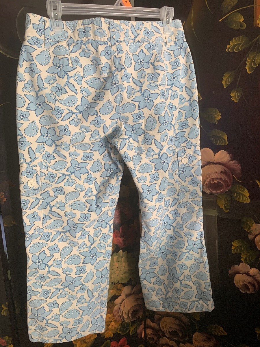 Oshkosh Women's 100% Cotton Casual Pants Floral Blue White