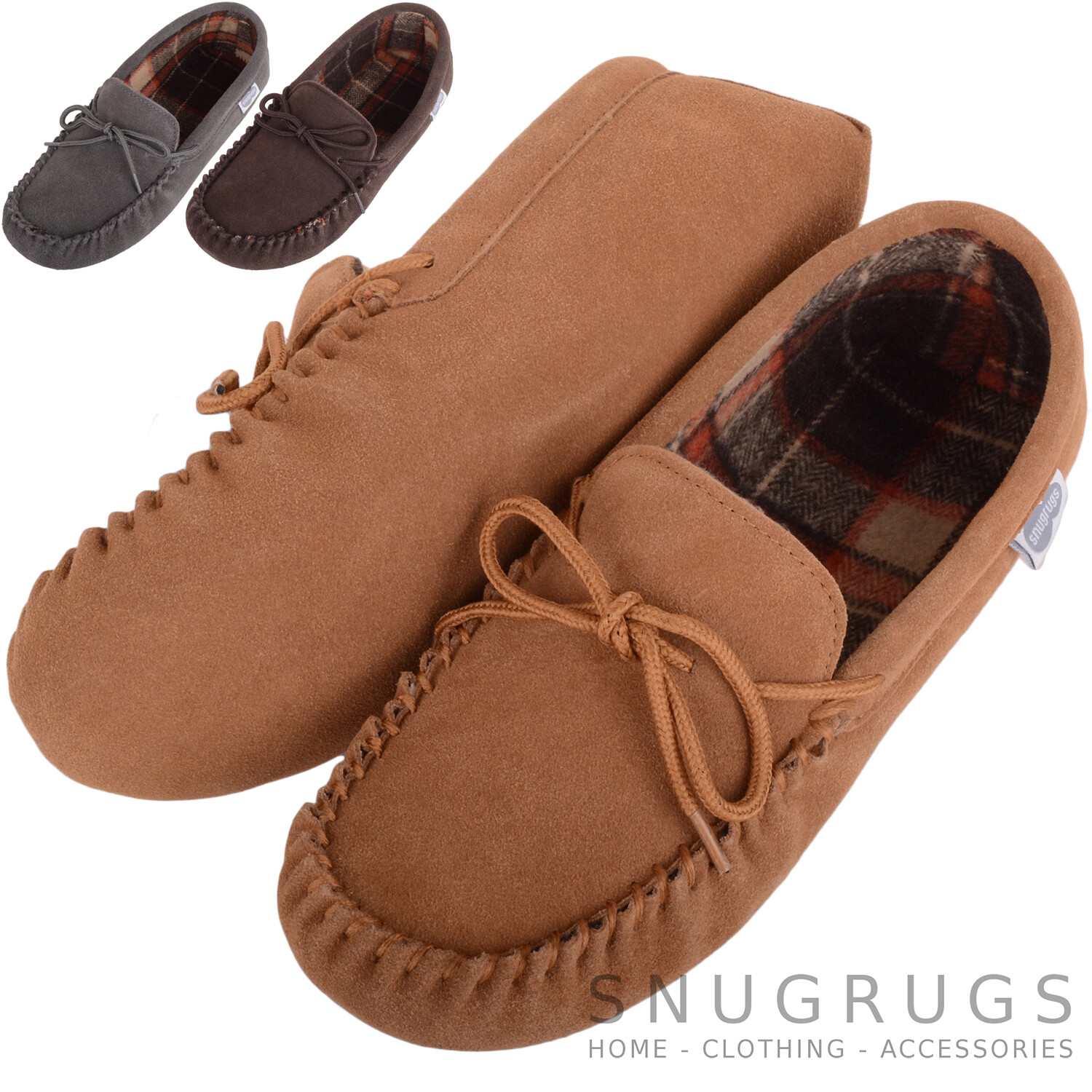 SAOLA Pantofole mocassino in pelle scamosciata uomo interno cotone con suola in pelle scamosciata cravatta regolabile