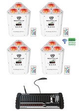  4 Rockville RockWedge White LED Battery Lights 384 Ch. Wireless DMX Controller