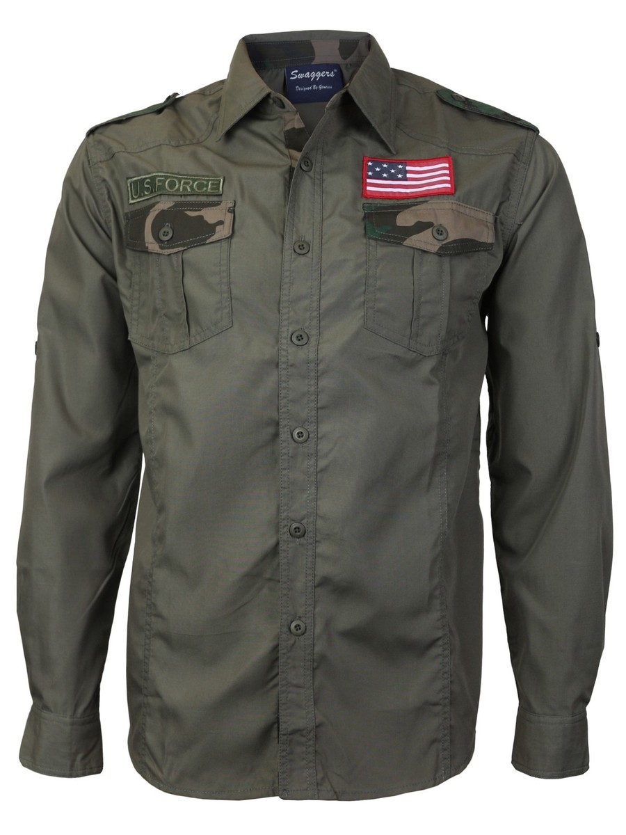 camo dress shirt White designed graphic pattern Swaggers Men's US Military American