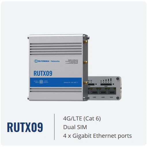 Teltonika RUTX09 4G LTE Cat6 Gigabit Industrial Router 2x SIM EU PSU * Aktion
