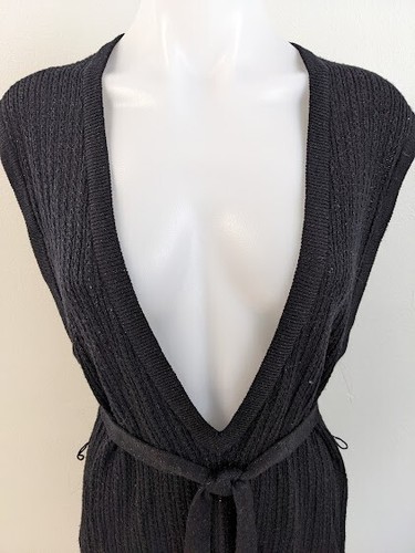 Nanette Lepore Size Medium Knit Cover Up Black Wool Blend Belted Sleeveless - Picture 3 of 8