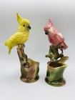 Rare Vintage Ceramic Cockatiels Mid Century Planters Pink And Yellow (2) — photo 1
