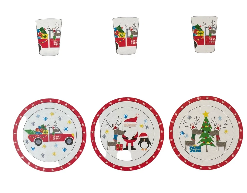 NWT Peppermint Square Melamine Plates & Cups 12 Pc Set Christmas Holiday - Image 2 of 4
