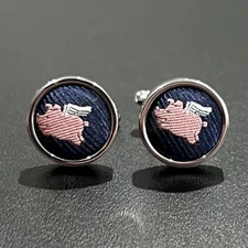 Dome Fabric Pink Flying Pig Cufflinks For Men Birthday Wedding Gift
