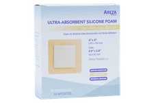 Ultra-Absorbent Silicone Foam with Adhesive Border - 4" x 4" (10 per Box)