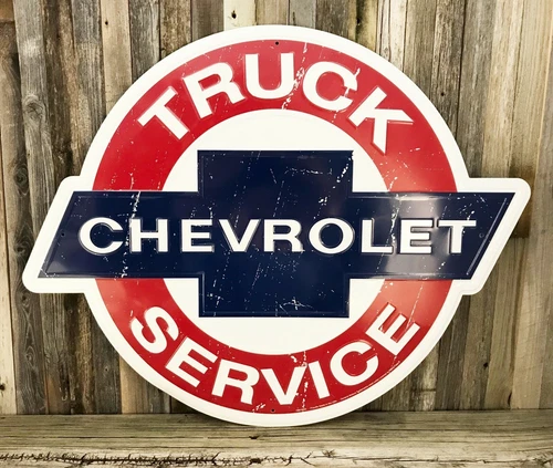 Chevrolet Chevy Truck Service Embossed Metal Tin Sign Large 24" Vintage Garage
