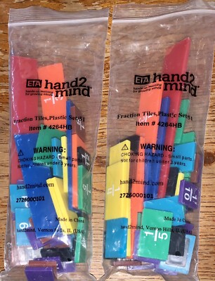 Hand2mind Plastic Rainbow Fraction Tiles, Montessori Math Materials 2 Sets of 51