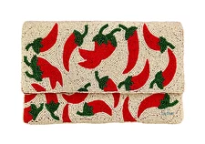 Lily Posh Chili Pepper Clutch Bag, Seed Bead Crossbody Clutch Bag