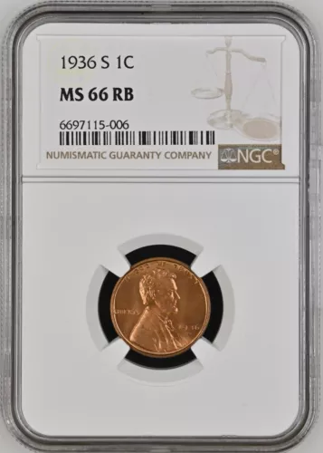 1936-S 1C RB Lincoln Wheat One Cent NGC MS66RB   6679115-006