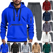 Men's 2 Pcs Casual Tracksuit Zip Pocket Hoodie Pullover Pants Thermal Sports Set