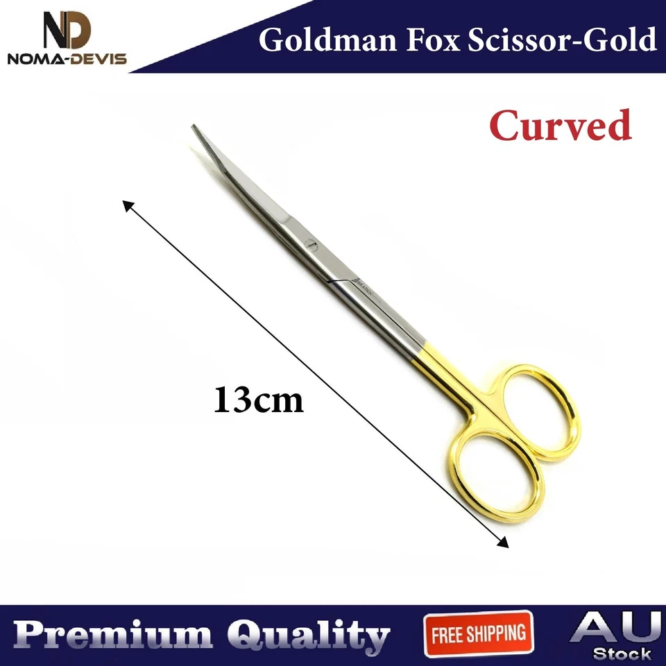 Micro tijeras dentales quirúrgicas Goldman Fox tijeras TC curvas doradas 3 piezas Foto 3 de 4