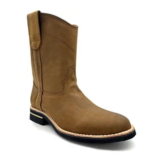 Men's Leather Pull-On Soft Toe Western Cowboy Work Boot