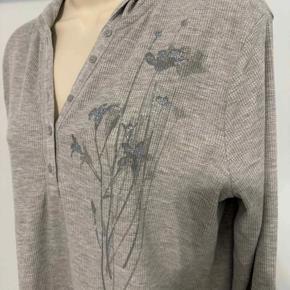 Faded Glory Grey Waffle Knit Hooded Long Sleeve Hendley XL Pre-owned - Image 2 of 4