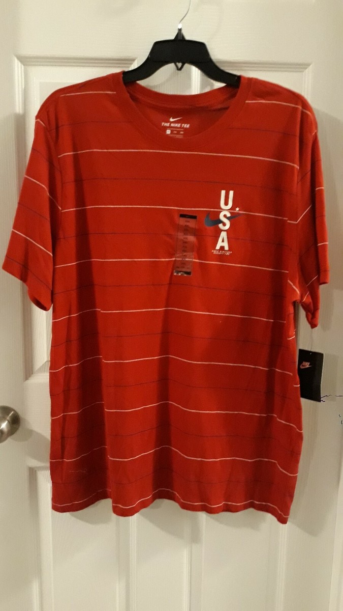 Nike Mens Short Sleeve Moisture Wicking RED USA STRIPED