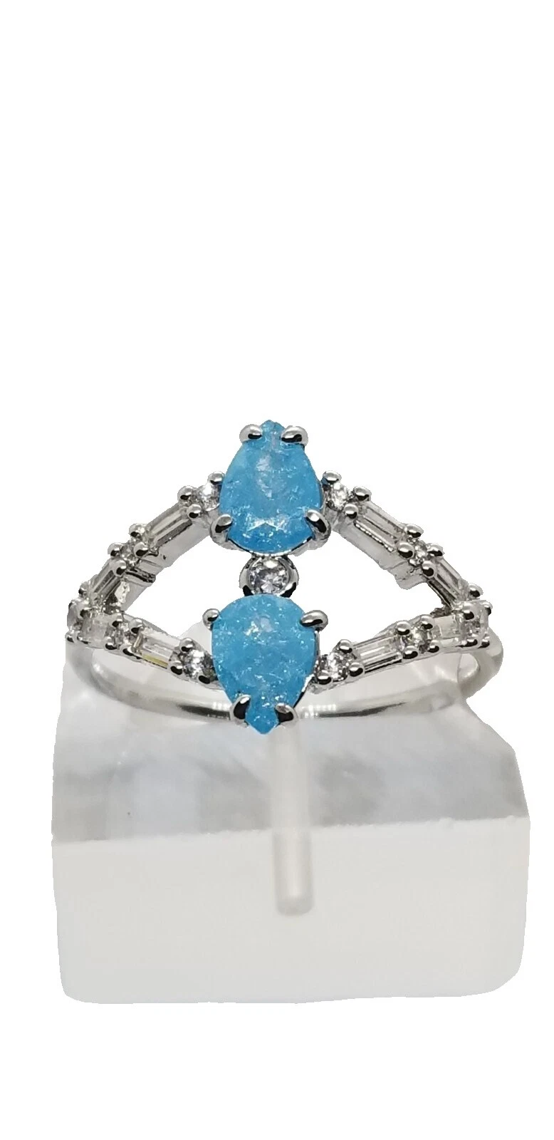 Aguamarina Anillos de moda Chapado en Rodio