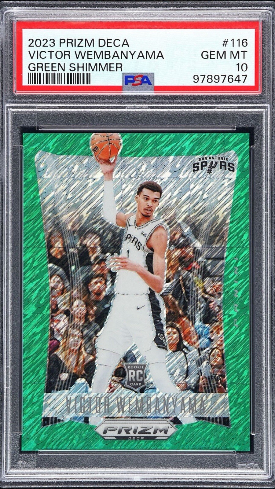 2023-24 FOTL PRIZM DECA Victor Wembanyama Green Shimmer 12/12 PSA 10