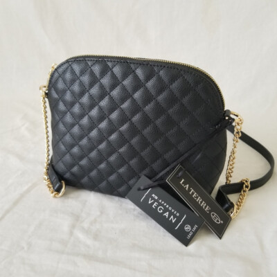 NWT - LATERRE Black Faux Leather Quilted Purse w/Gold Chain & Faux Leather Strap