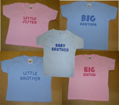 FRUIT OF THE LOOM Kids Slogan T-Shirt BIG/LITTLE/BABY BROTHER/SISTER CLEARANCE