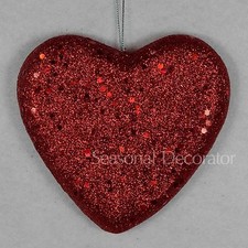Valentine Day 4" x 4 1/2" x 3/4"  Red Glitter Hanging Heart 6 pieces 30007959