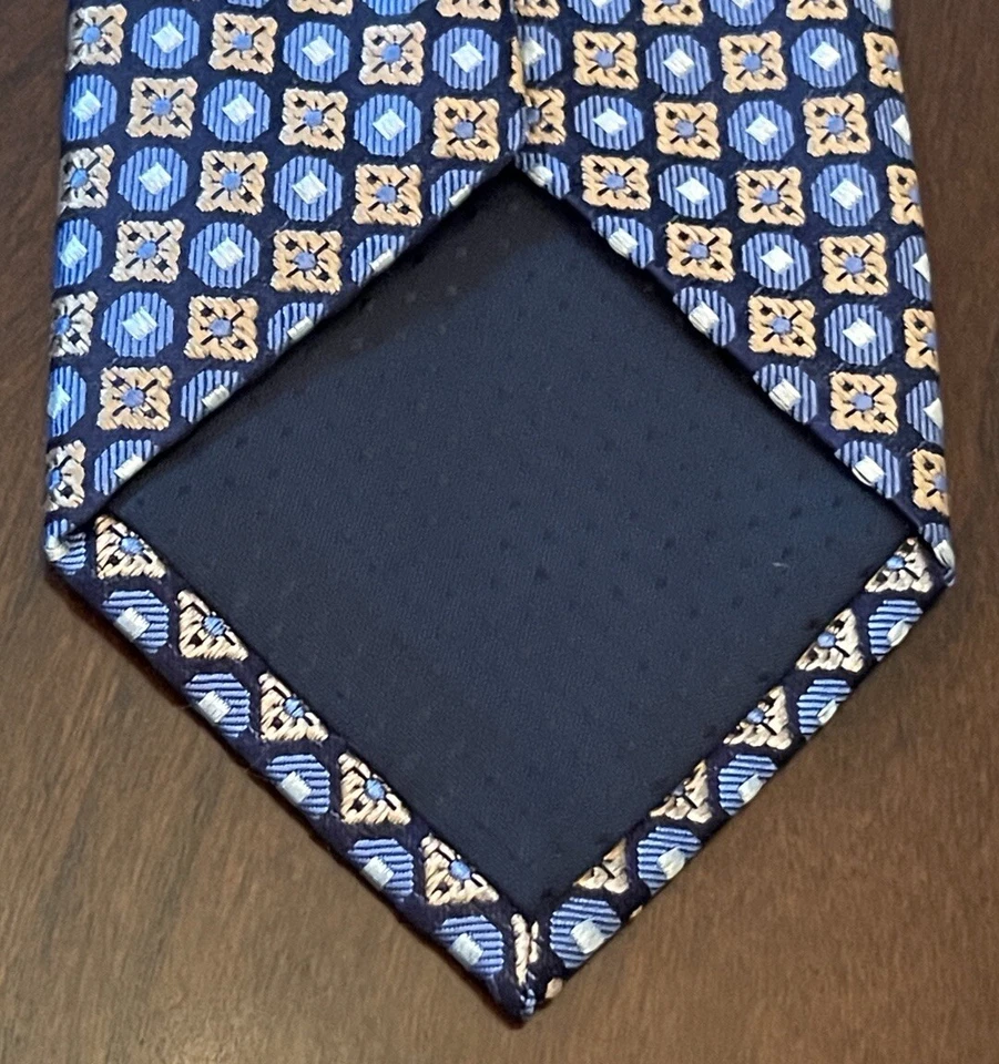 Corbata de cuello Egara azul dorado 100 % seda para hombre hecha en China XL Foto 2 de 4