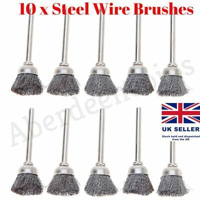 5/10x 3mm Rotary Steel Wire Wheel Brush Cup Tool Shank for Drills Rust Weld UK