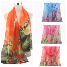 Pink Lady Scarf Traditional Peony Flower Chiffon Fashion Neck Little Scarf Gift