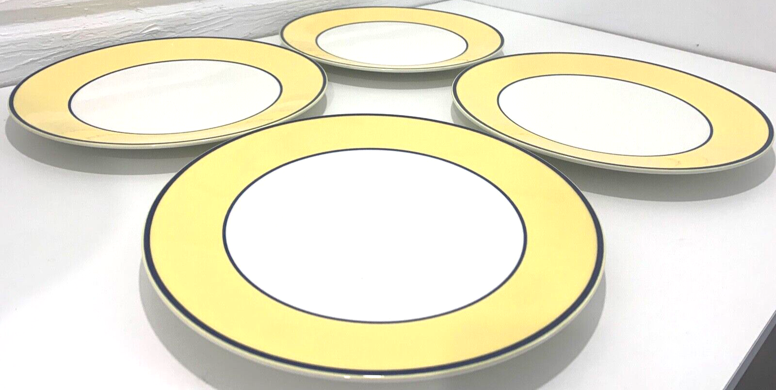 Pagnossin Ironstone Treviso Italy Spa Yellow W/Blue Trim Dinner Plates