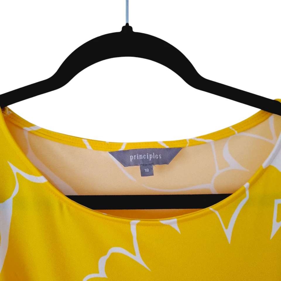 Principles Debenham Yellow FloralTop Size 18 Women Blouse Tie Front Short Sleeve - Image 4 of 4