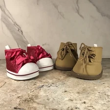 BUILD A BEAR WORKSHOP BABW SHOE LOT - PINK SPARKLY SNEAKERS & BROWN WORK BOOTS