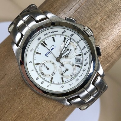 Stellar Men Fashion Chronograph Silver Tone Quartz Analog 40mm Watch 8 1/4''
