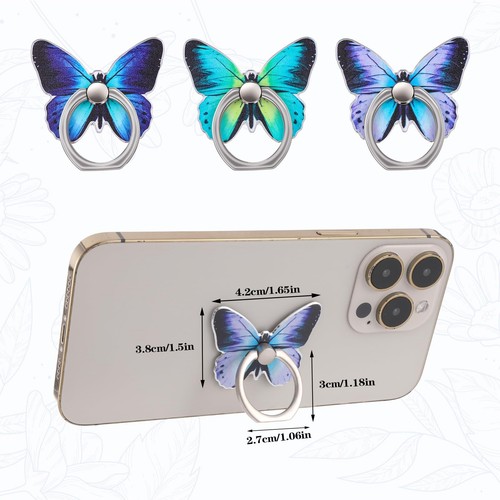3 Pack Butterfly Cell Phone Ring Stand Holder 360° Rotation Kickstand Hand Grip - Picture 3 of 7