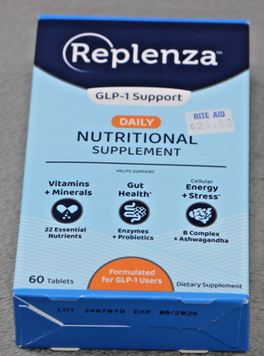 Replenza GLP-1 Support Daily Supplement 60 Tablets Vitamins Probiotics Exp 08/26