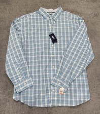 Izod NEW Comfort Bachelor Button Mens Blue Plaid Button Shirt Big Tall Size 3XLT