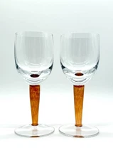 Vintage Set of 2 Denby Fire White Wine Art Glass Glasses Goblet 7.5" 