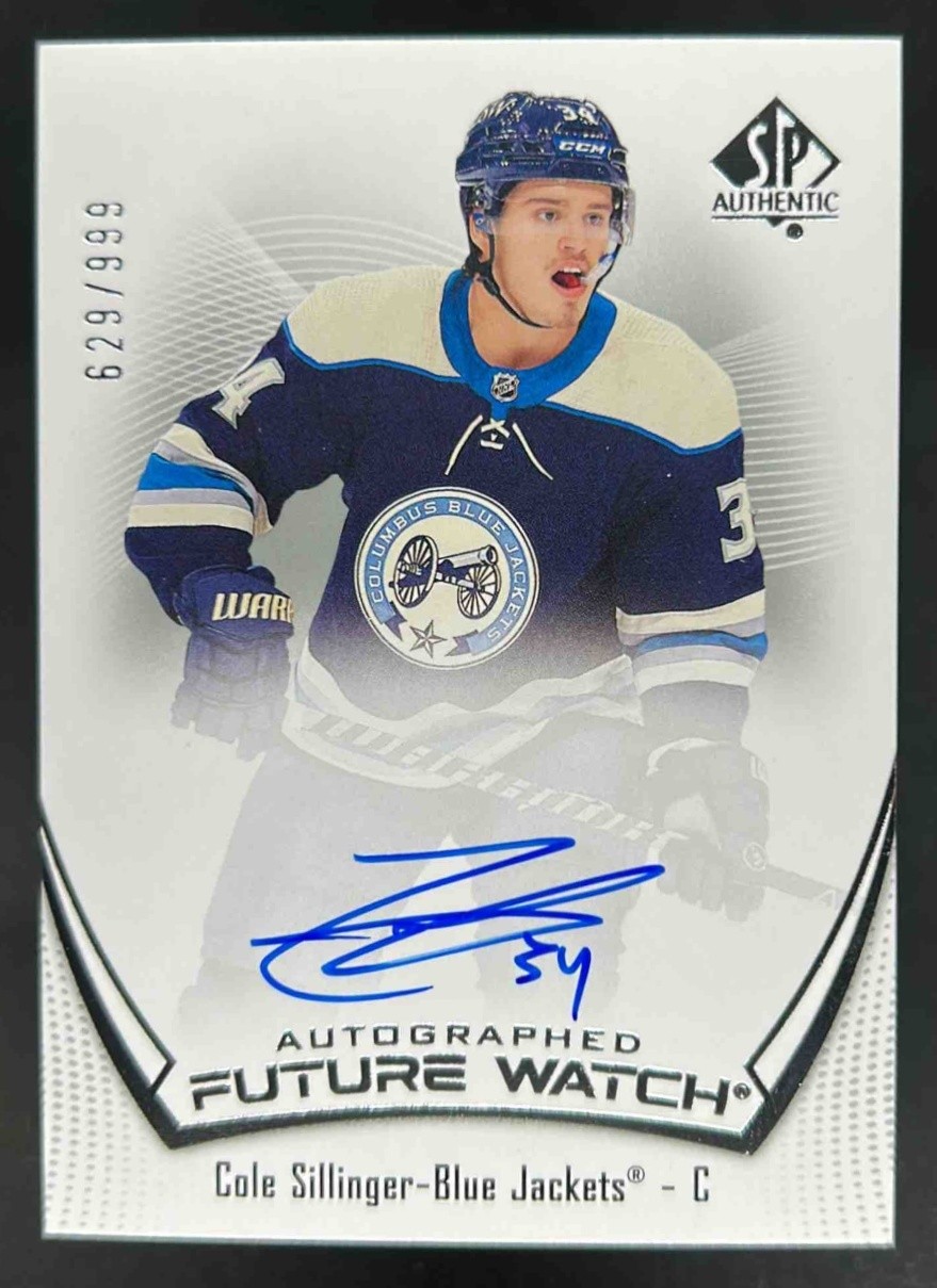 2021-22 SP Authentic Cole Sillinger Auto RC Future Watch #/999 Blue Jackets