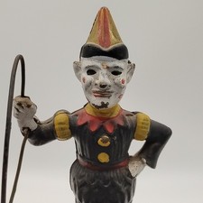 Hubley Cast Iron Trick Dog Mechanical Bank Circus Performer with Barrel Dog NR 